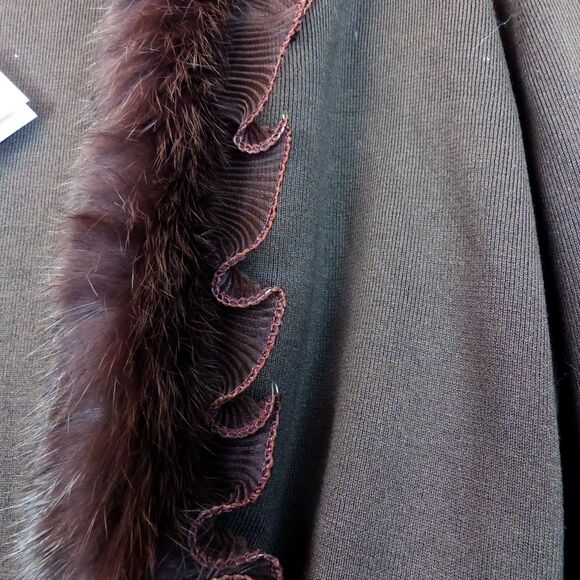 VTG Joseph A. Cardigan Women XL Brown Silk Blend Faux Fur Trim Crop Sweater Y2K - Picture 7 of 13